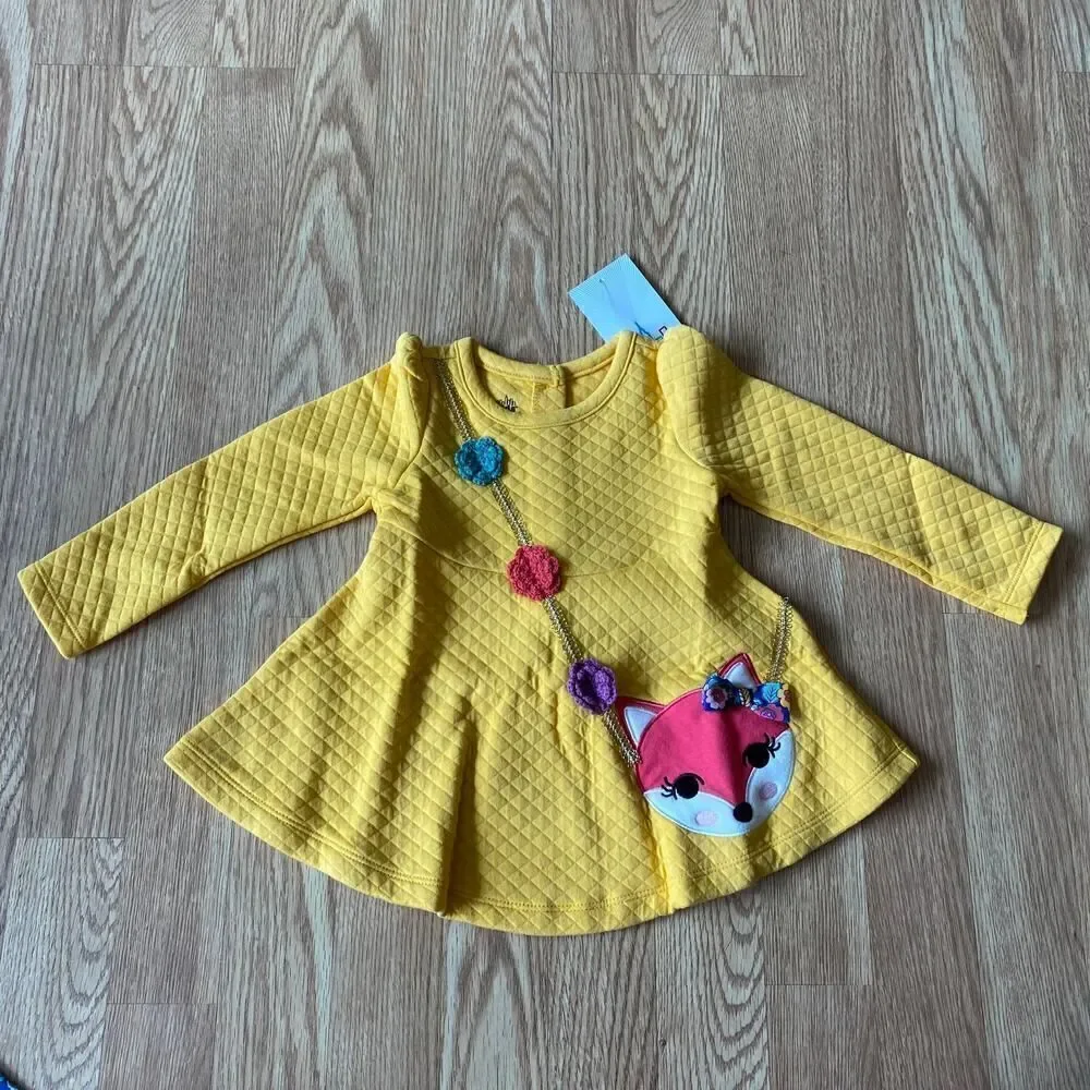 Kids Headquarters Flower Fox Long Sleeve 2 Piece Set Yellow Blue 18 Months